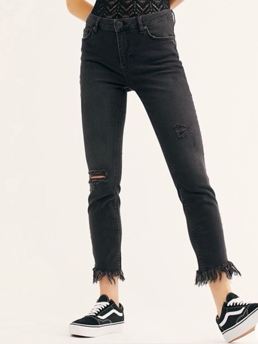 Free People Great Heights- Women's Skinny Distressed Jeans - Black